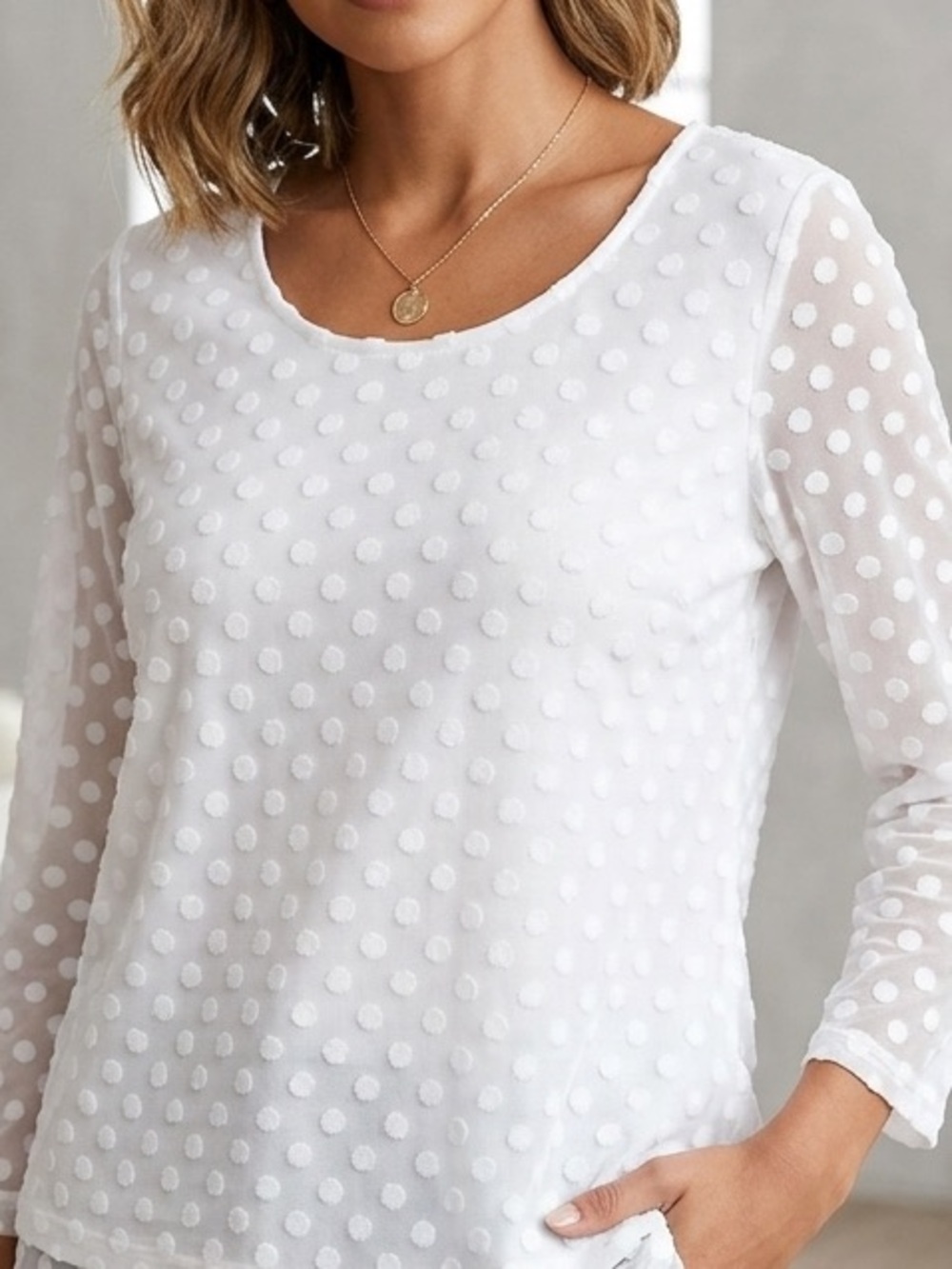 White Polka Dot Sheer Top